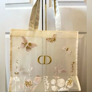 Christian Dior Cream and Gold Embroidered Large Tote Mesh Bag .NWT